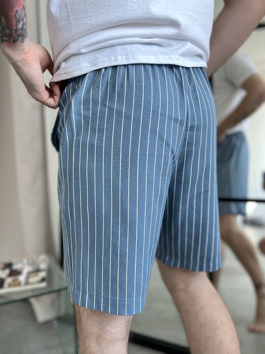 Мужские шорты COSY серо-голубые в белой полоске, M, мультиколор