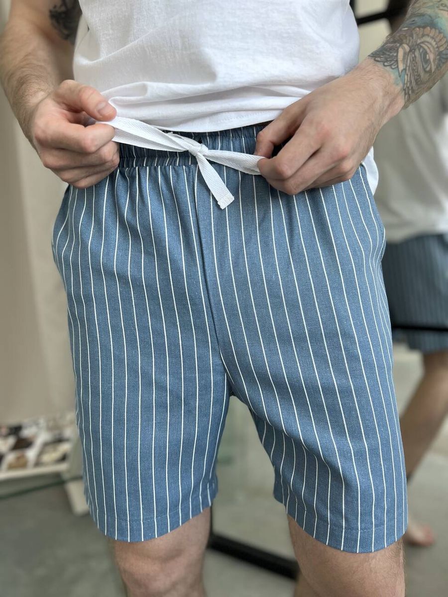 Мужские шорты COSY серо-голубые в белой полоске, M, мультиколор