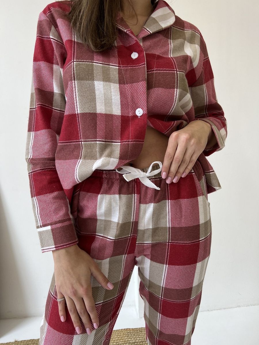 Жіноча піжама домашній костюм у клітинку COSY штани+сорочка червоно/біла 10647393 фото Колготочка