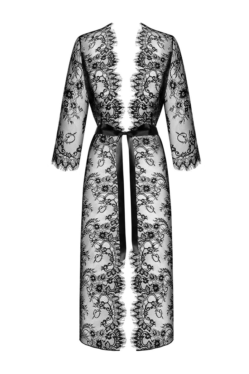 Кружевной полупрозрачный халат пеньюар Obsessive Lashy peignoir 15378 фото Колготочка
