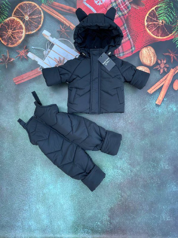Костюм детский без меха однотонный курточка и полукомбинезон, 104-110, чорний