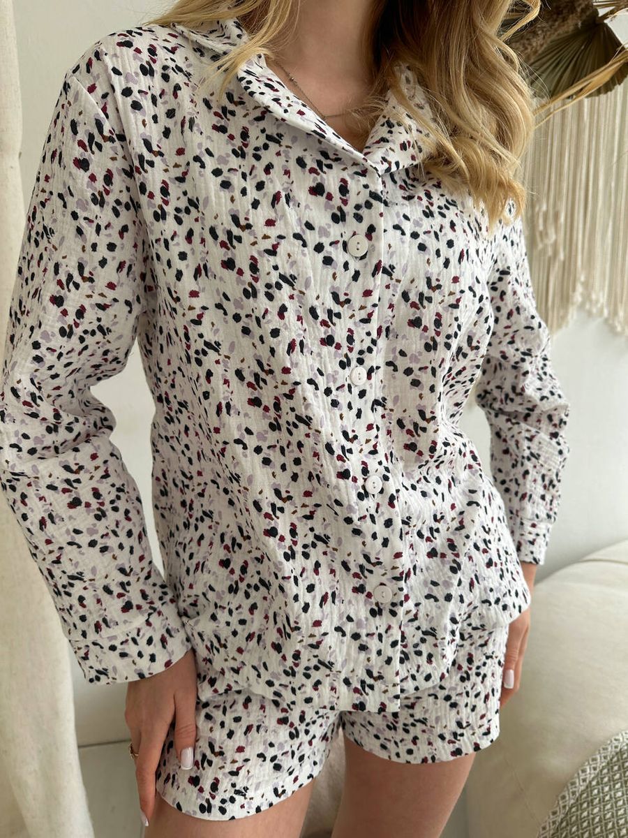 Женская мусліновая пижама COSY краски на белом шорты + рубашка 11871222 фото Колготочка