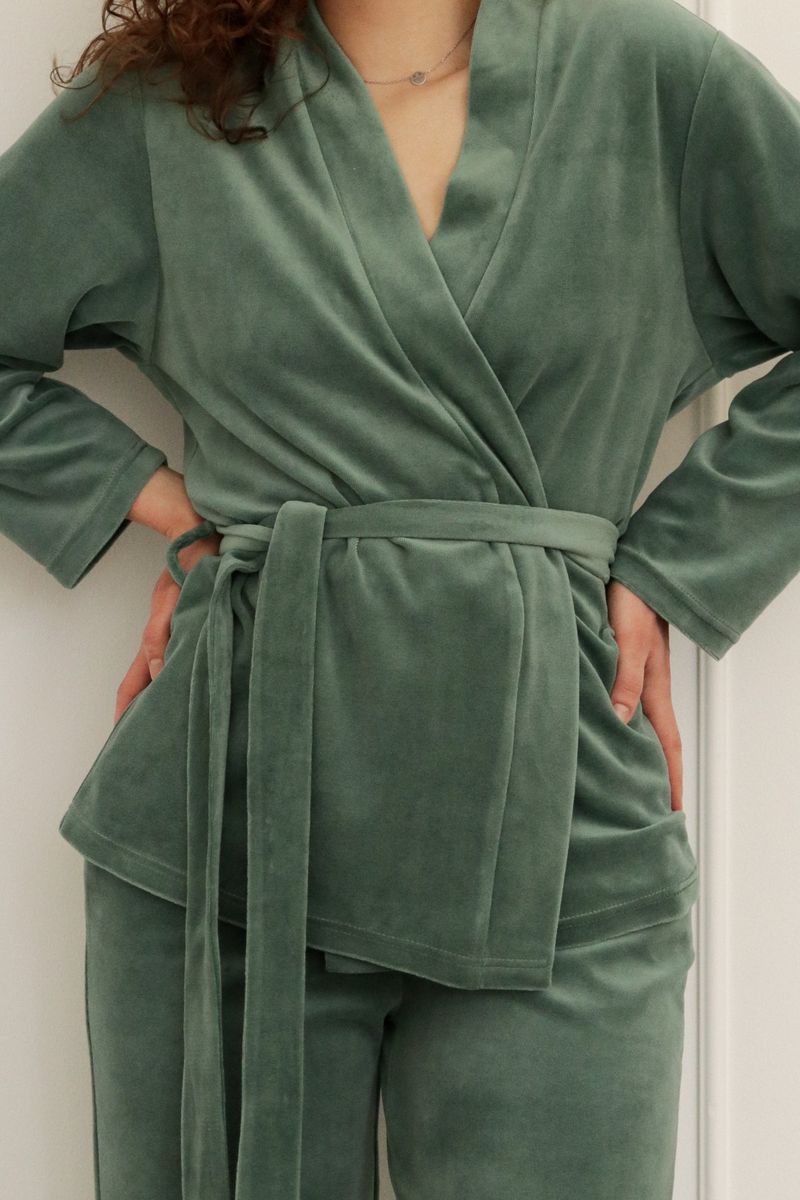Велюровий домашній комплект з поясом SWAM Monica (штани/піджак) 17624 фото Колготочка