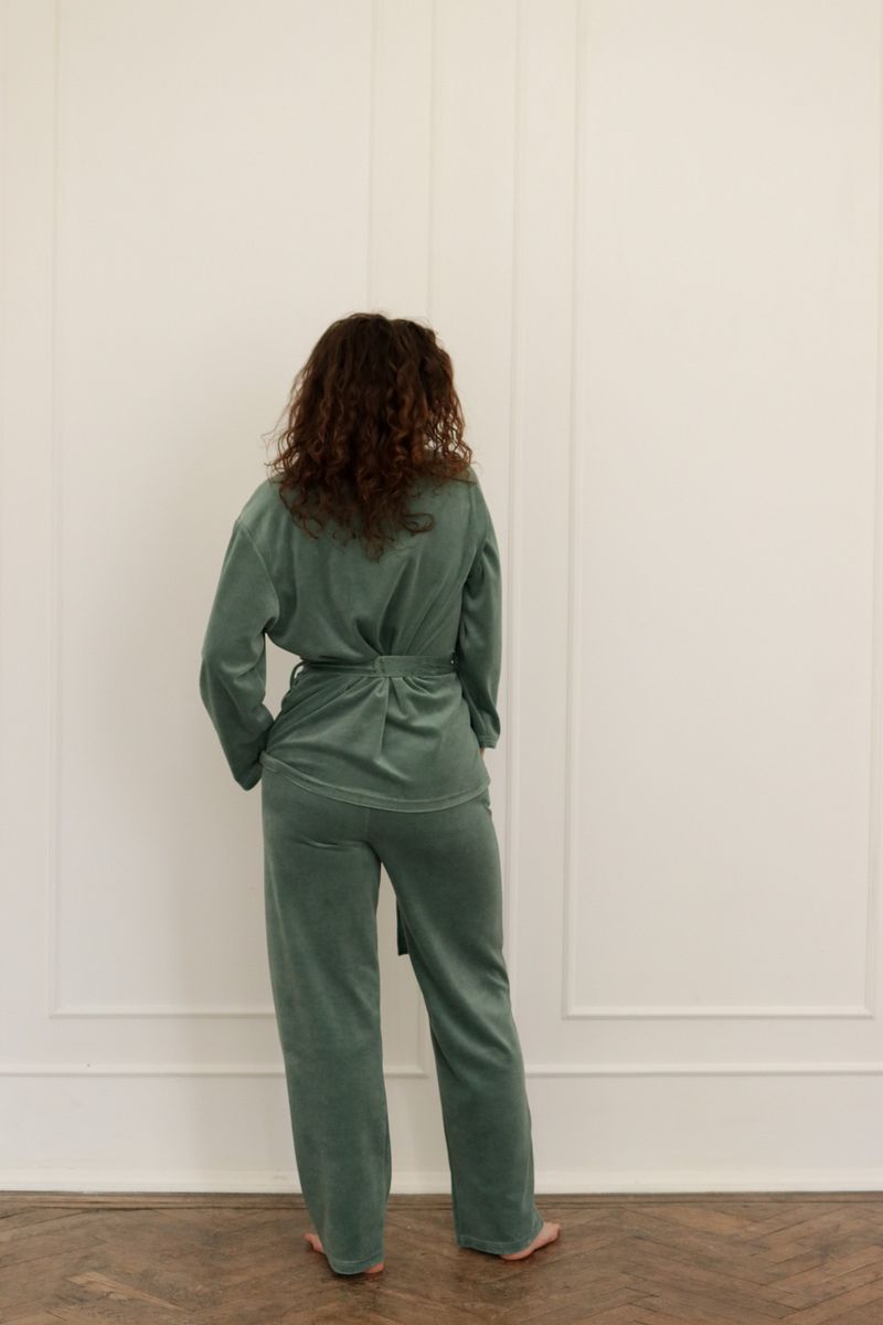 Велюровий домашній комплект з поясом SWAM Monica (штани/піджак) 17624 фото Колготочка
