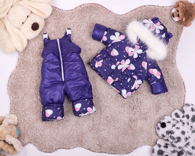 Костюм дитячий в принт курточка і напівкомбінезон, 80-86, фіолетовий