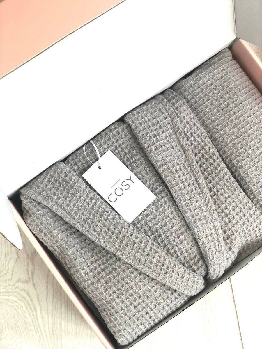 Женский Подарочный набор COSY Халат-кимоно длинный с полотенцем Серый в коробке 11355799 фото Колготочка