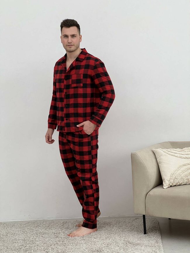 Пижама мужская COSY с фланели (брюки+рубашка) клетка красно/черная 11505971 фото Колготочка