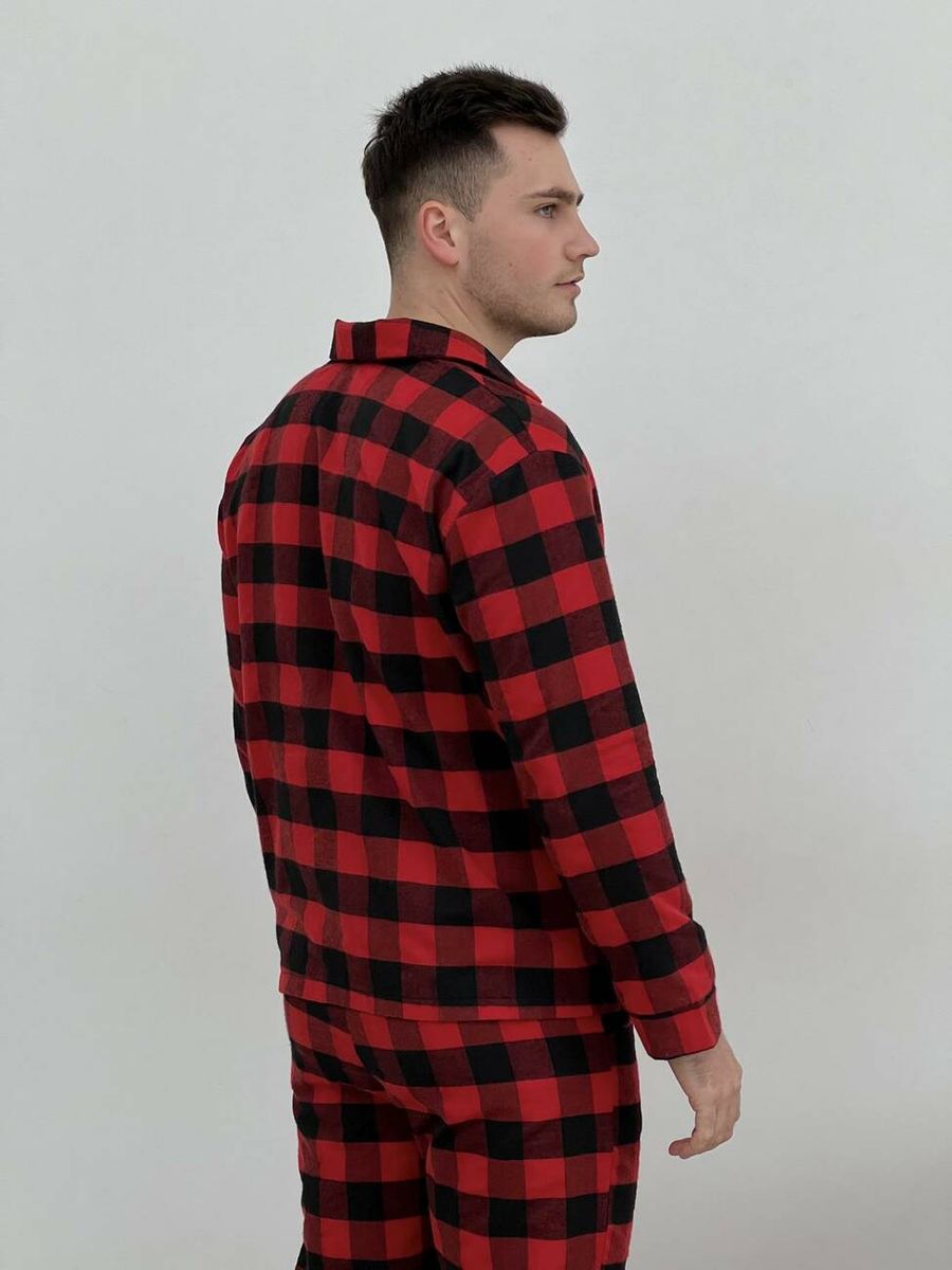 Пижама мужская COSY с фланели (брюки+рубашка) клетка красно/черная 11505971 фото Колготочка