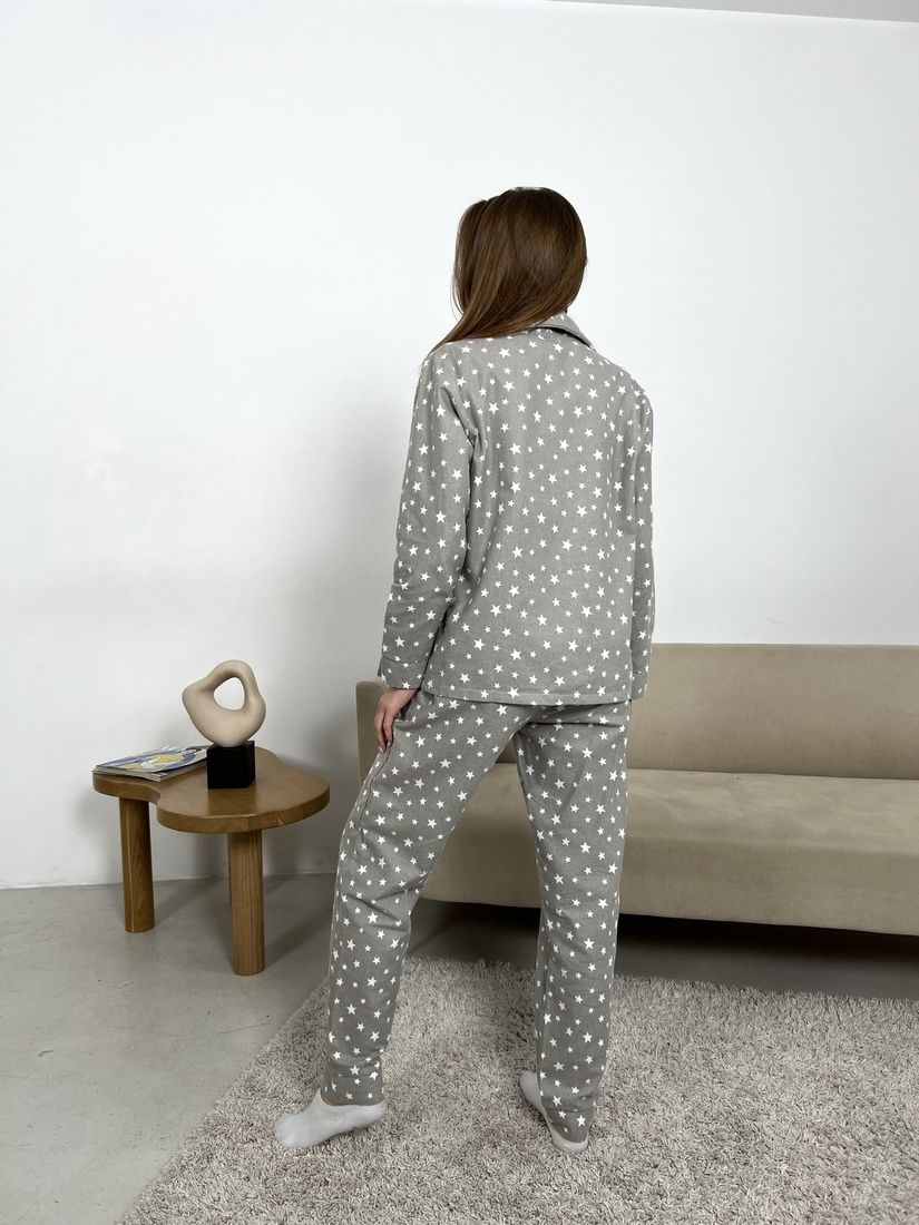 Жіноча піжама домашній костюм у з білими зірочками COSY штани+сорочка сіра 10649525 фото Колготочка
