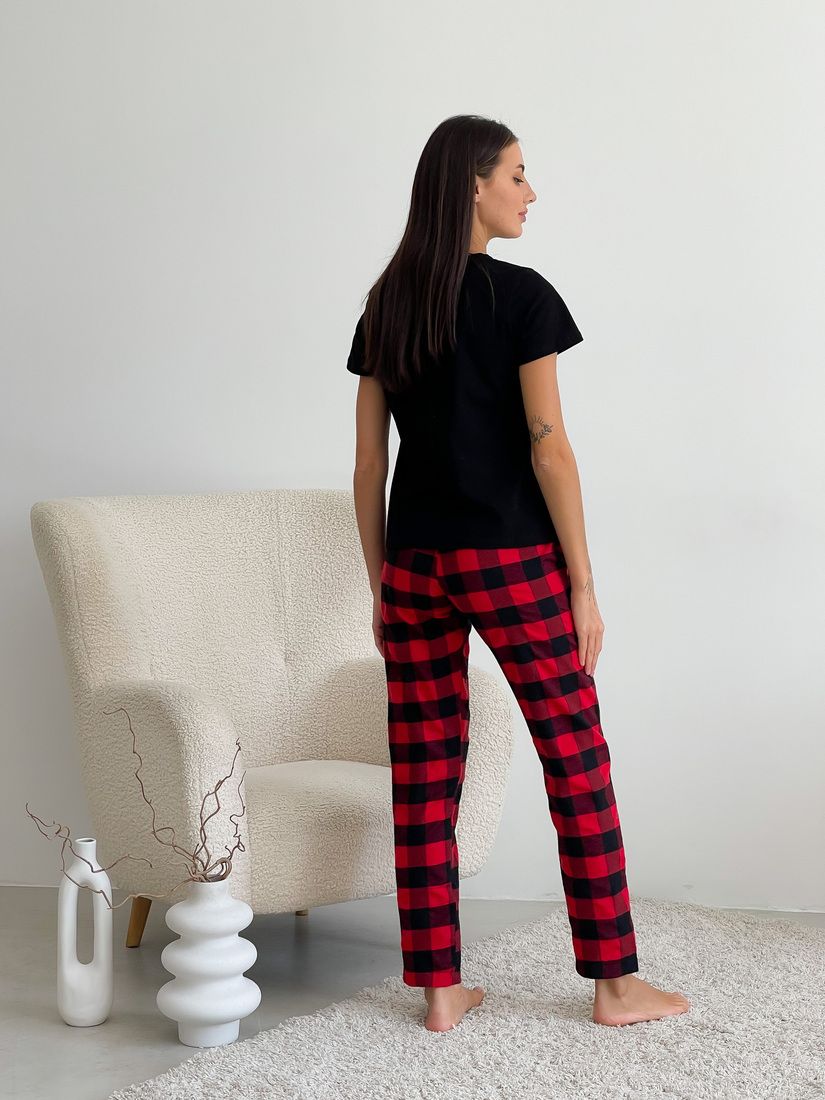 Жіночий Піжамний комплект COSY у клітинку червоний/чорний(штани + чорна футболка) 10004363 фото Колготочка