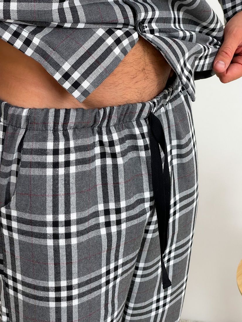 Піжама для чоловіків COSY з фланелі (штани+сорочка) клітина сірий/чорний/білий 10061013 фото Колготочка