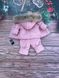 Зимовий костюм однотонний куртка і напівкомбінезон з натуральних хутром єнота, 80-86, рожевий