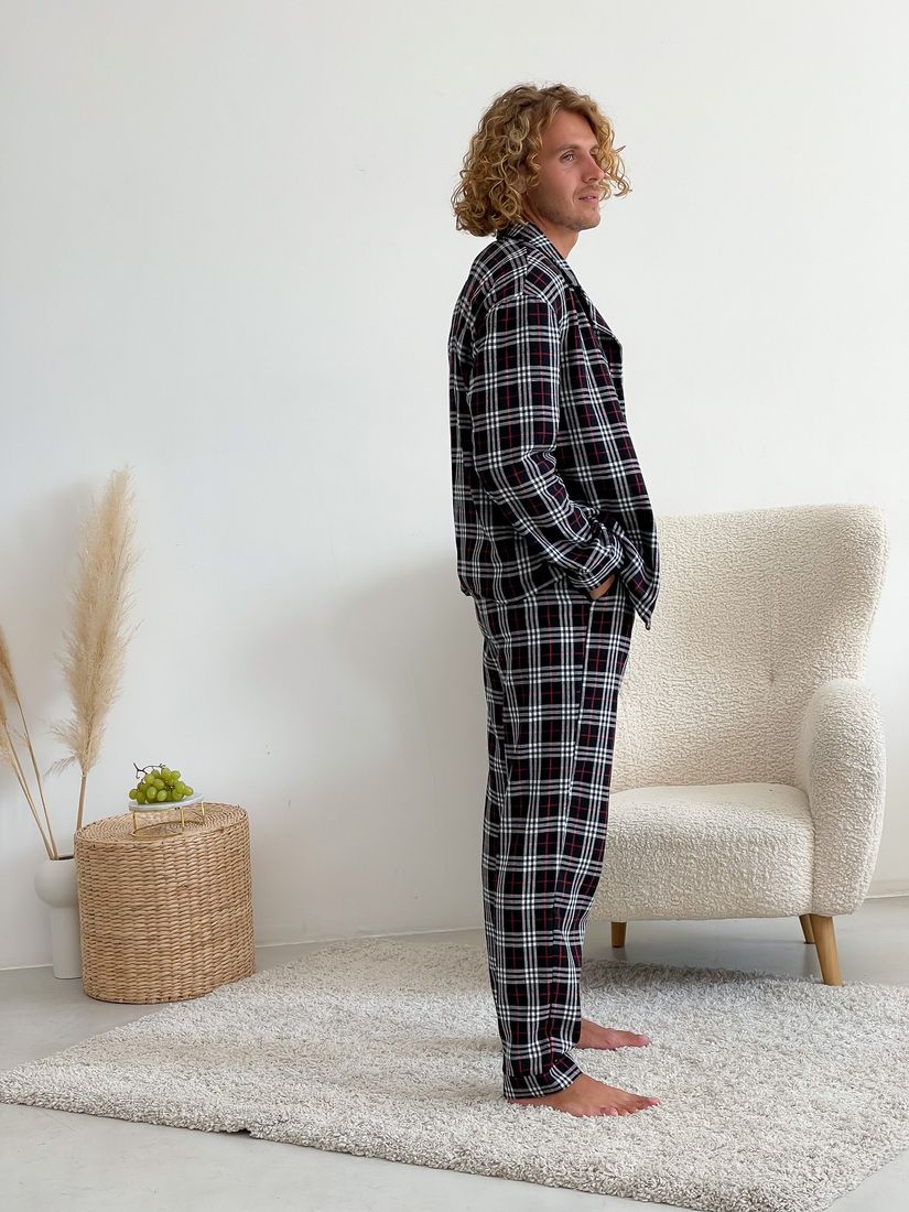 Пижама для мужчин COSY с фланели (штаны+рубашка) клетка черный/красный/белый 10107007 фото Колготочка