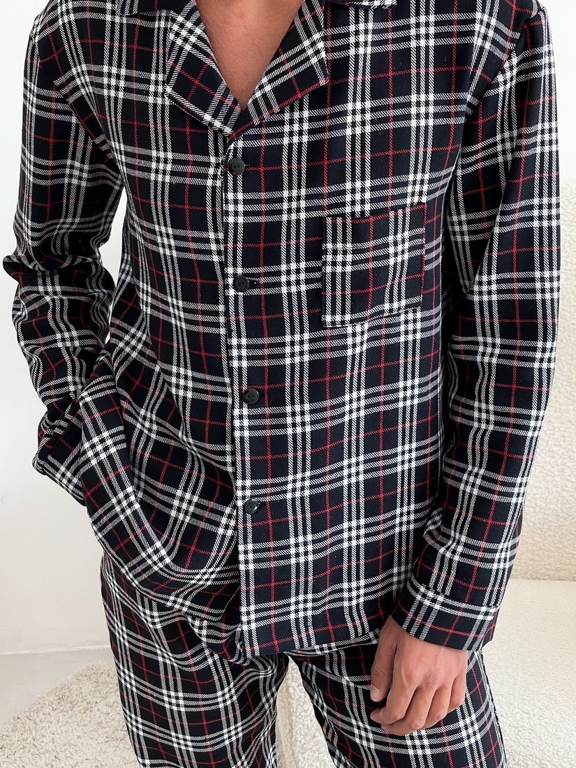 Пижама для мужчин COSY с фланели (штаны+рубашка) клетка черный/красный/белый 10107007 фото Колготочка