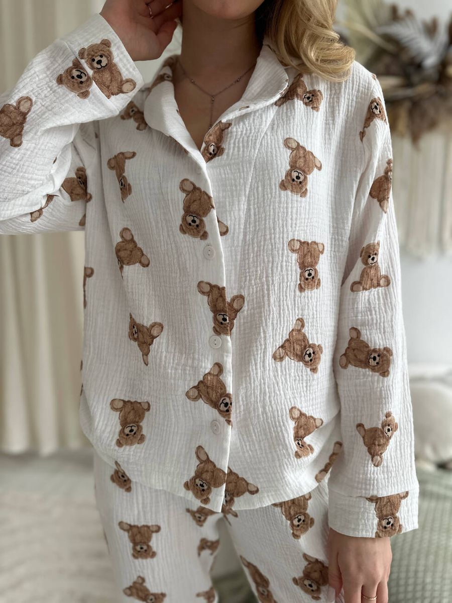 Жіноча Муслінова піжама COSY ведмедики Teddy штани+сорочка 11833456 фото Колготочка