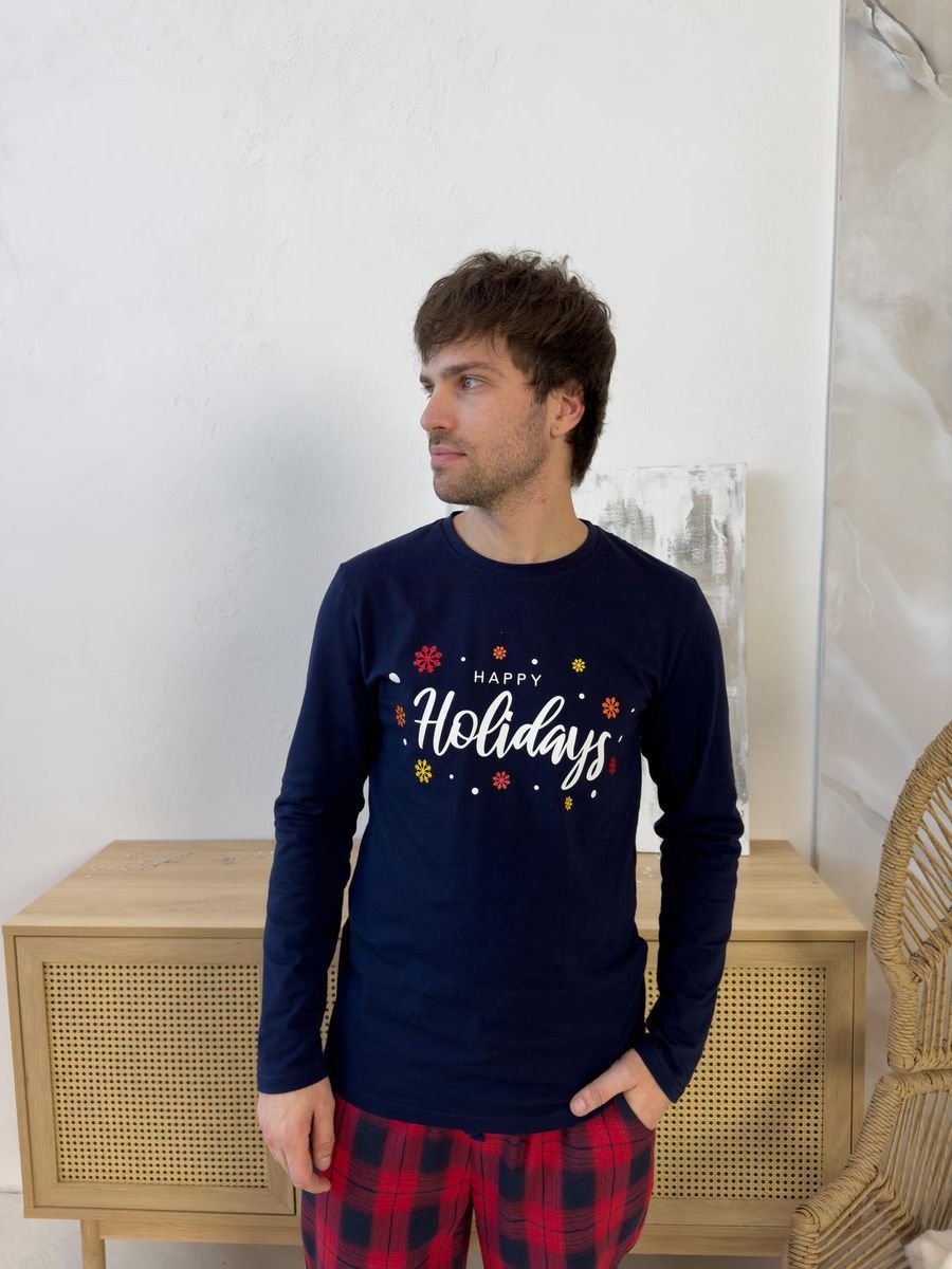 Лонгслів чоловічий "Happy Holidays" синій 3957714s2 фото Колготочка
