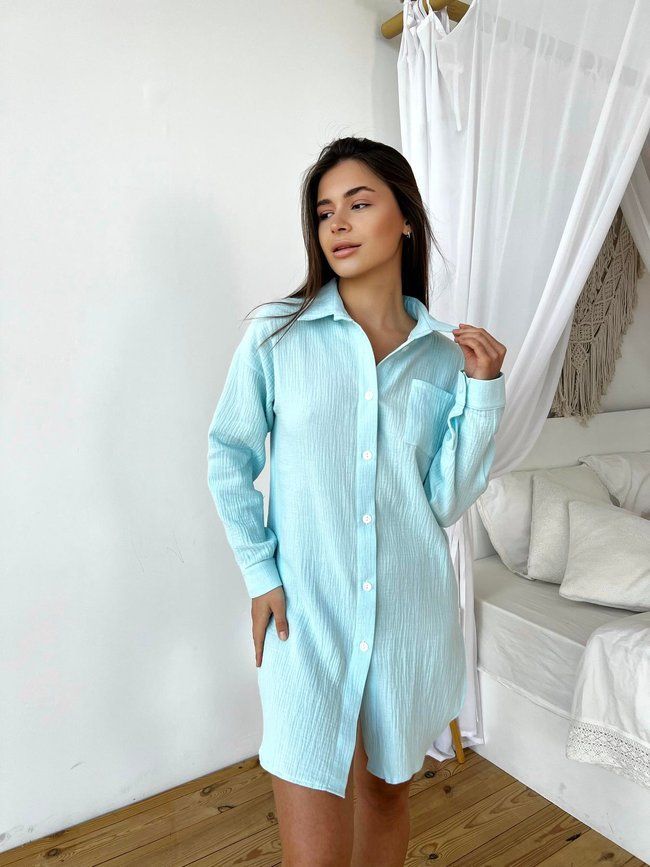 Жіночна сорочка Pearl з мусліну, аквамарин 826645 фото Колготочка