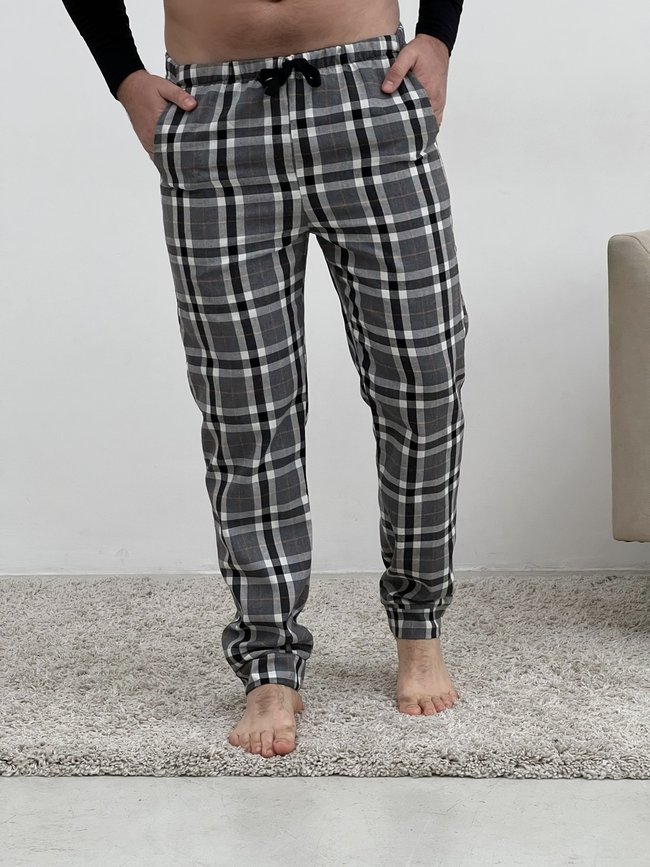 Мужские брюки пижамные COSY домашние с фланели в клетку серые 10647268 фото Колготочка