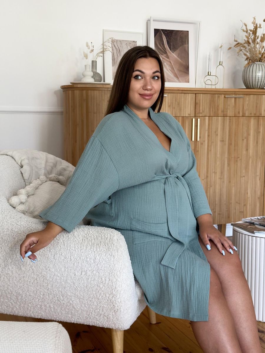 Жіночий халат для вагітних із мусліну COSY, оливковий 4341383s2 фото Колготочка