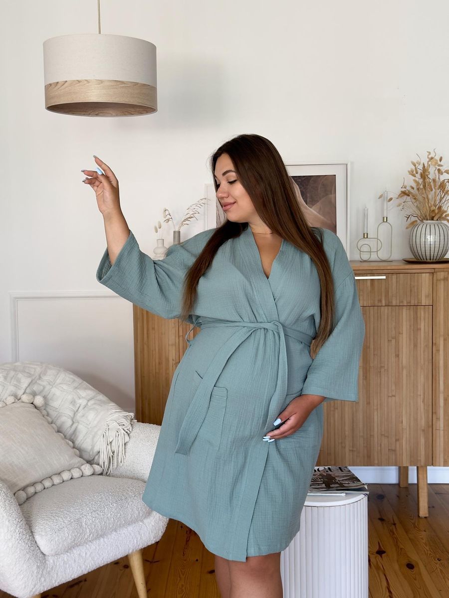 Жіночий халат для вагітних із мусліну COSY, оливковий 4341383s2 фото Колготочка