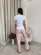Піжамний комплект COSY 3-ка жіночі штани та шорти з сатину Pearl пильна пудра з футболкою біла 11356675 фото 3 Kolgotochka