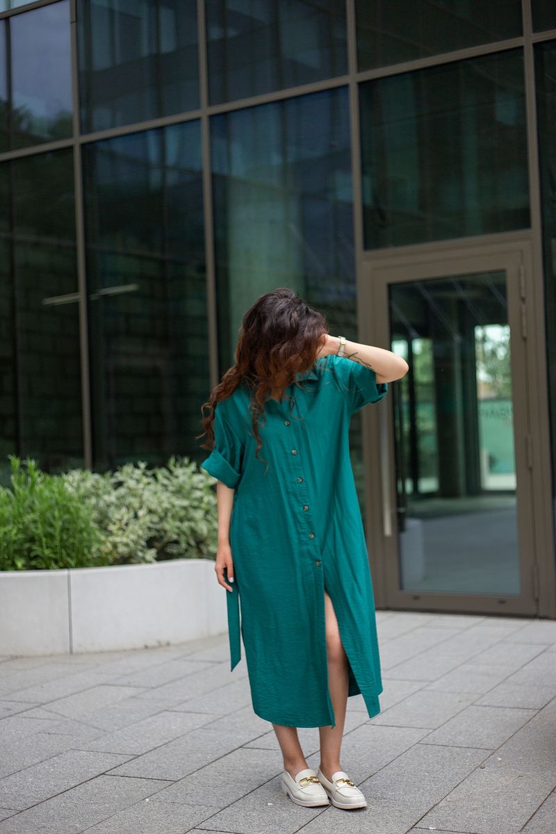 Платье под пояс из льна Swam Charisma, L/XL, зелений
