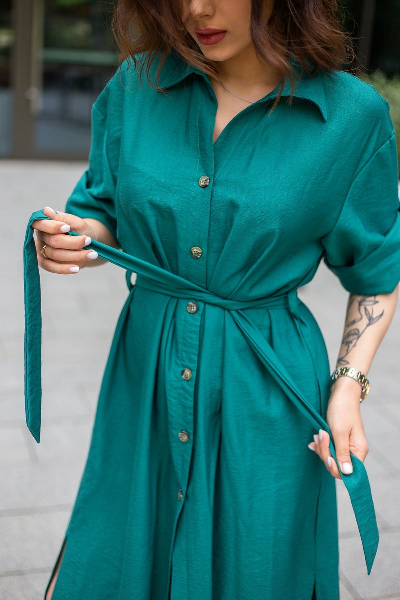 Сукня під пояс з льону Swam Charisma, L/XL, зелений