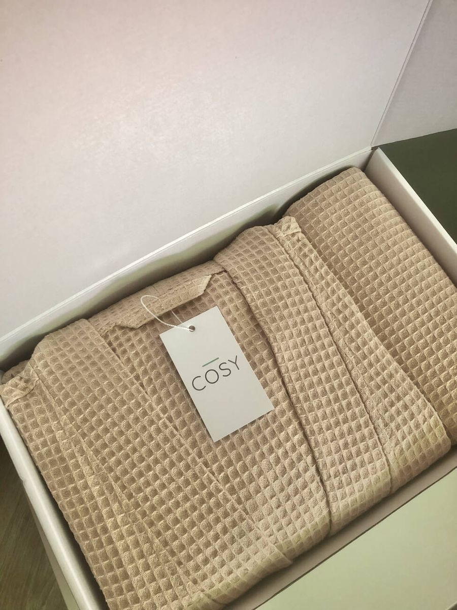 Подарунковий набір від COSY Халат жіночий вафельний довгий з рушником (беж) у коробці 11901665 фото Колготочка
