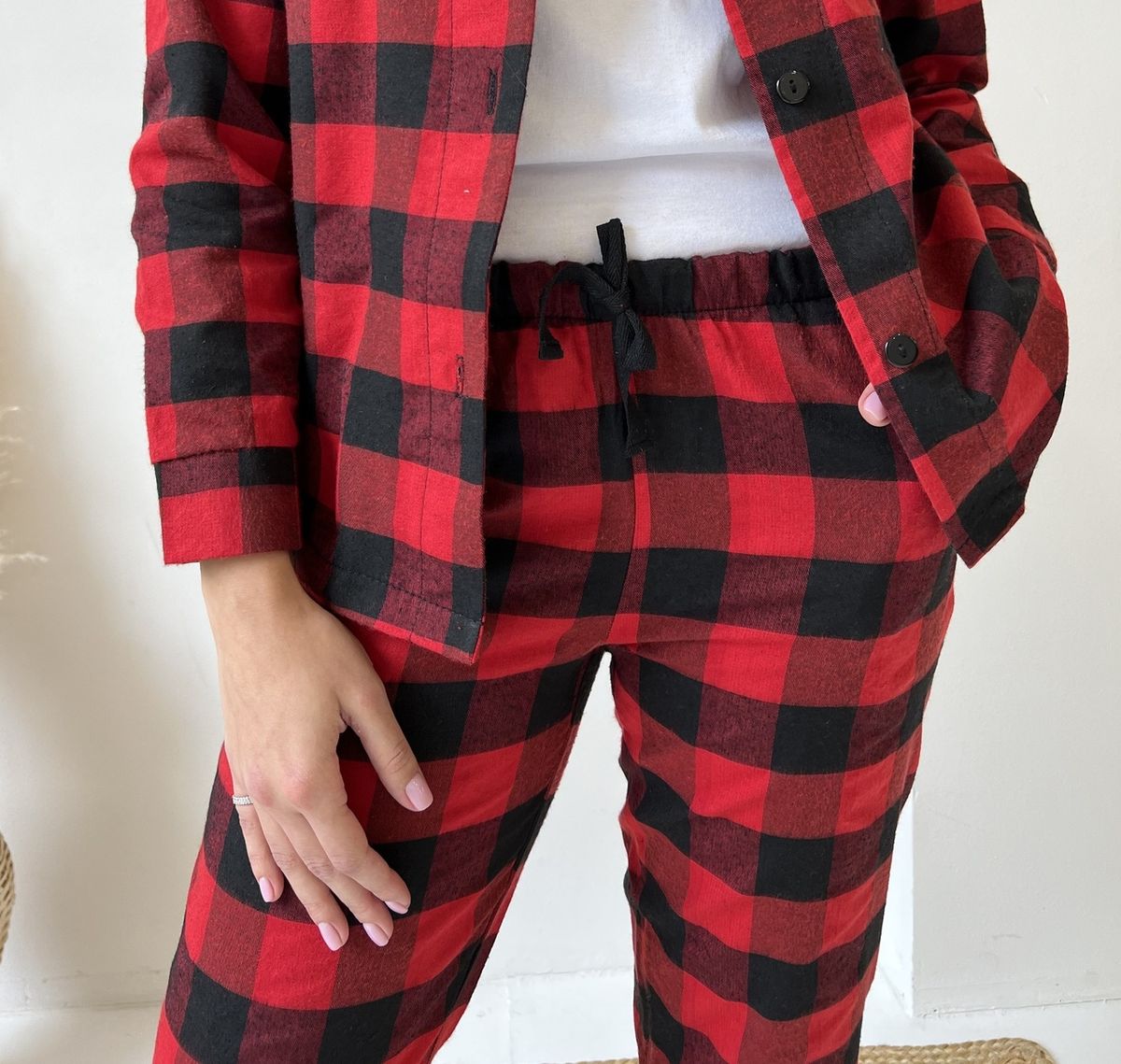 Женская пижама домашний костюм в клетку COSY брюки+рубашка красно/черная 10648019 фото Колготочка