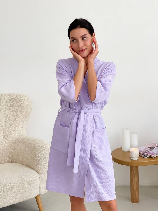 Муслиновый женский подарочный комплект COSY халат+рубашка лаванда в упаковке 11379267 фото Колготочка