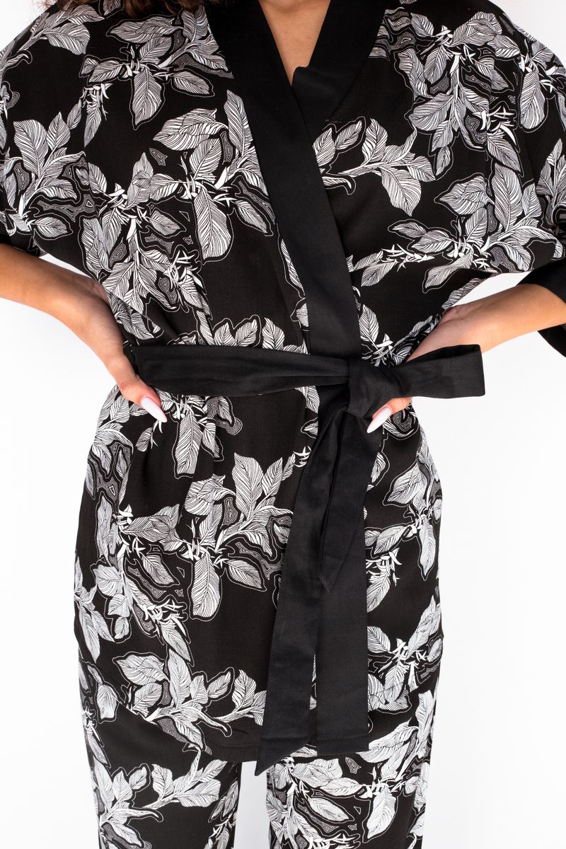 Костюм женский хлопковый штаны и пиджак кимоно SWAM LOUNGE, S, чорний/жовтий