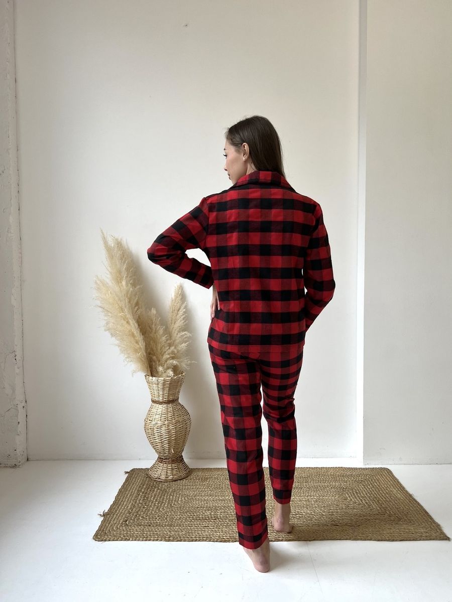 Женская пижама домашний костюм в клетку COSY брюки+рубашка красно/черная 10648019 фото Колготочка
