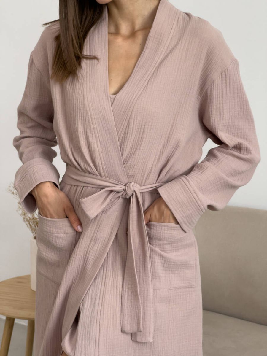 Жіночий халат COSY із мусліну довгий латте 11256122 фото Колготочка