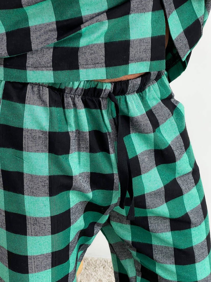 Піжама для чоловіків COSY з фланелі (штани+футболка+сорочка) клітина зелено/чорна 11505980 фото Колготочка