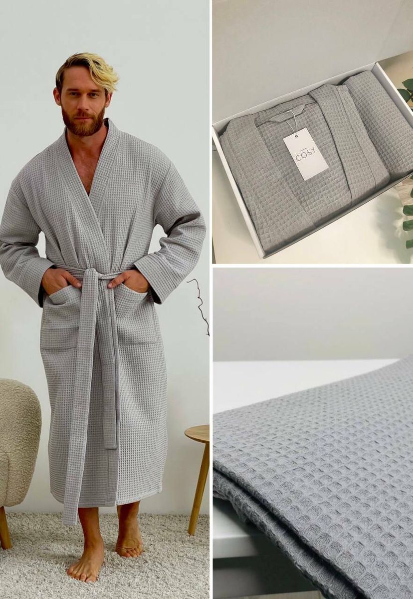 Мужской подарочный набор COSY халат кимоно с серым полотенцем в коробке 11358044 фото Колготочка