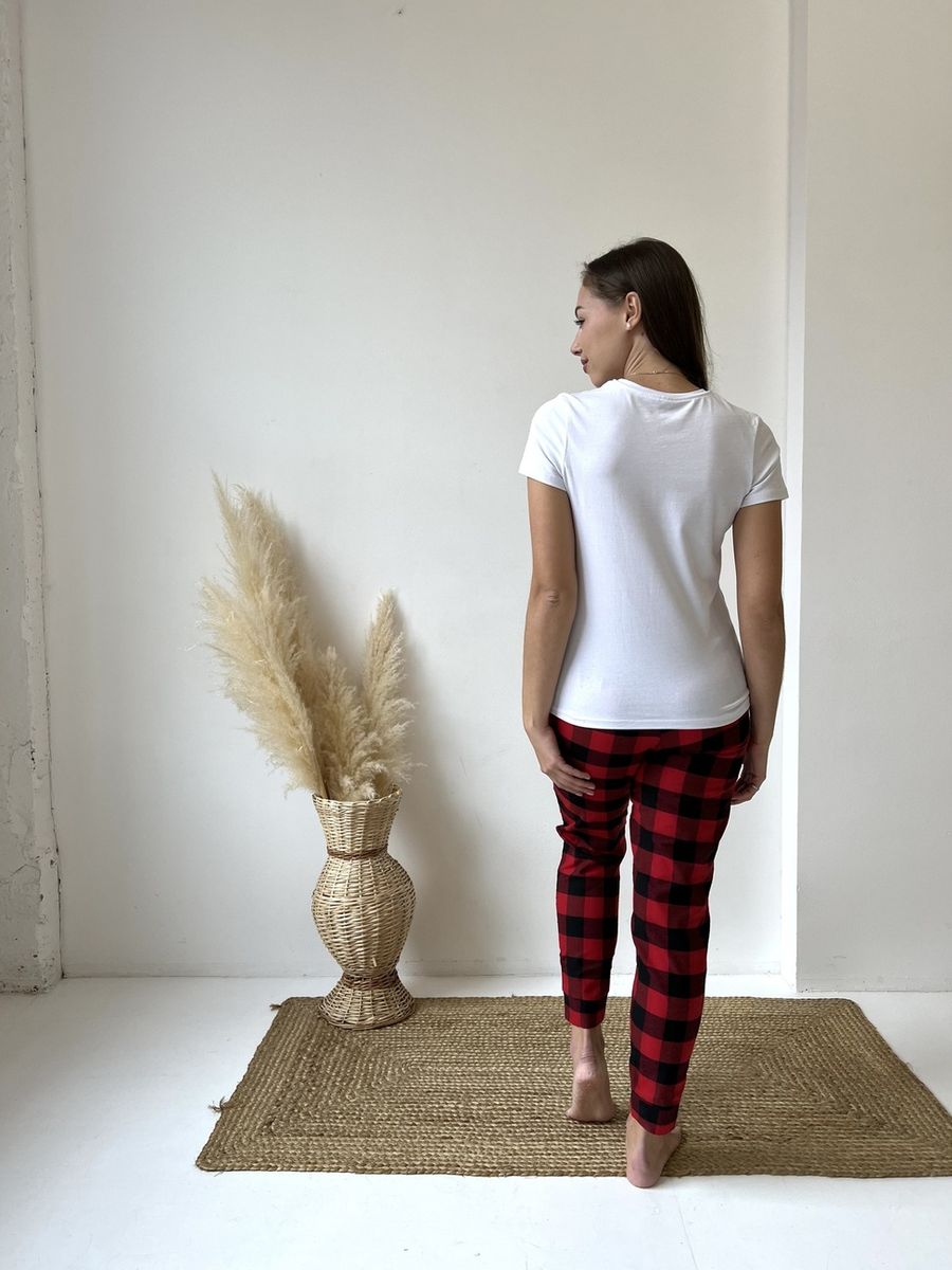 Женская пижама домашний костюм 3-я в клетку COSY (брюки+рубашка+футболка) красно/черный 10648022 фото Колготочка