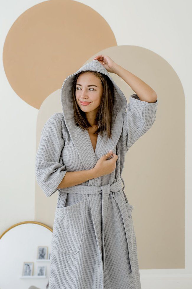 Жіночий Халат COSY з капюшоном вафельний сірий 568033s2 фото Колготочка