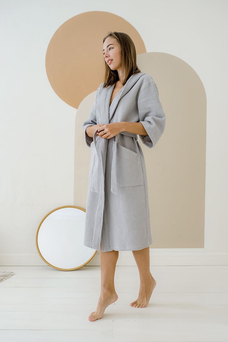 Жіночий Халат COSY з капюшоном вафельний сірий 568033s2 фото Колготочка