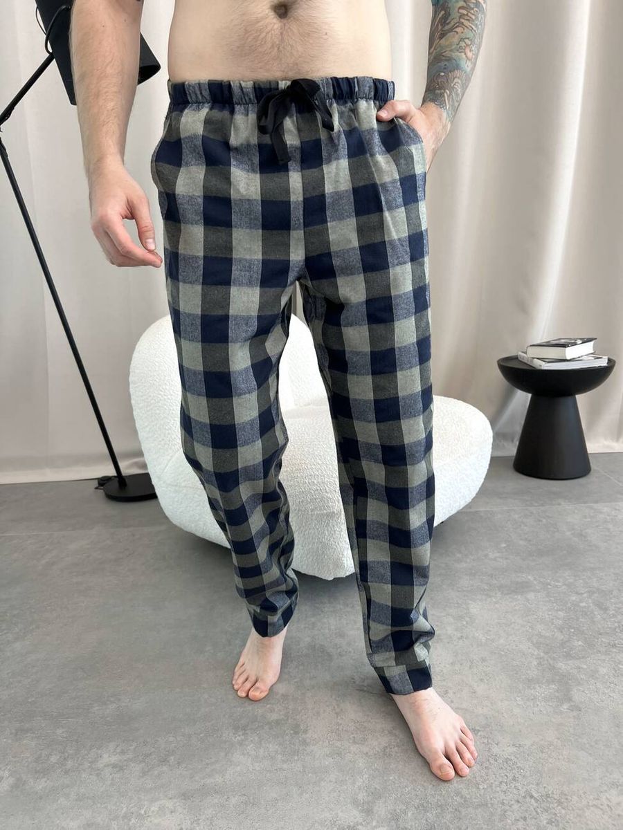 Чоловічі штани піжамні COSY домашні із фланелі в клітину хакі 11249438 фото Колготочка