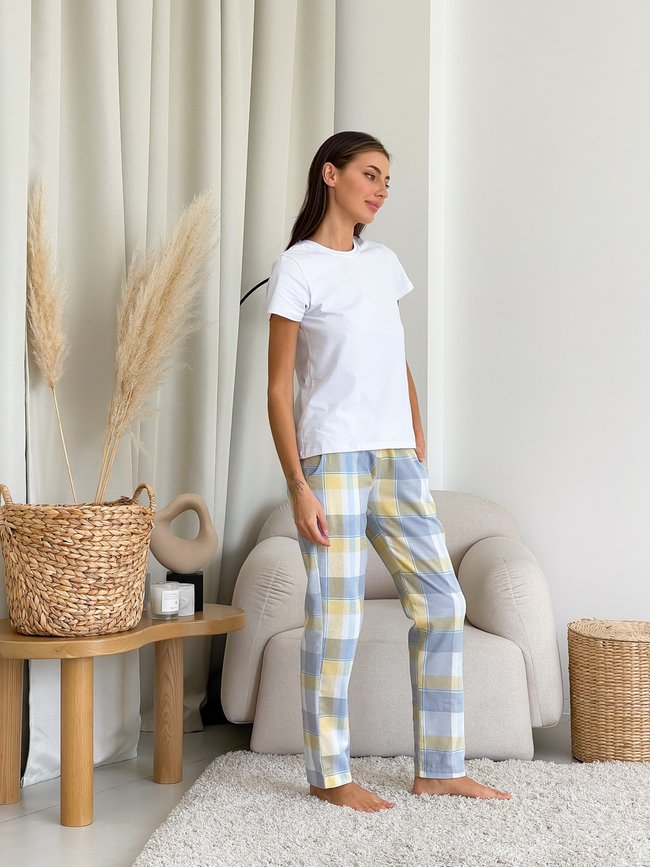 Женский Пижамный комплект COSY в клетку желто/серый брюки+футболка 10002857 фото Колготочка