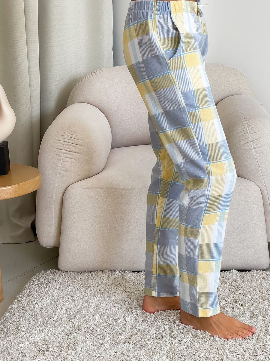 Женский Пижамный комплект COSY в клетку желто/серый брюки+футболка 10002857 фото Колготочка