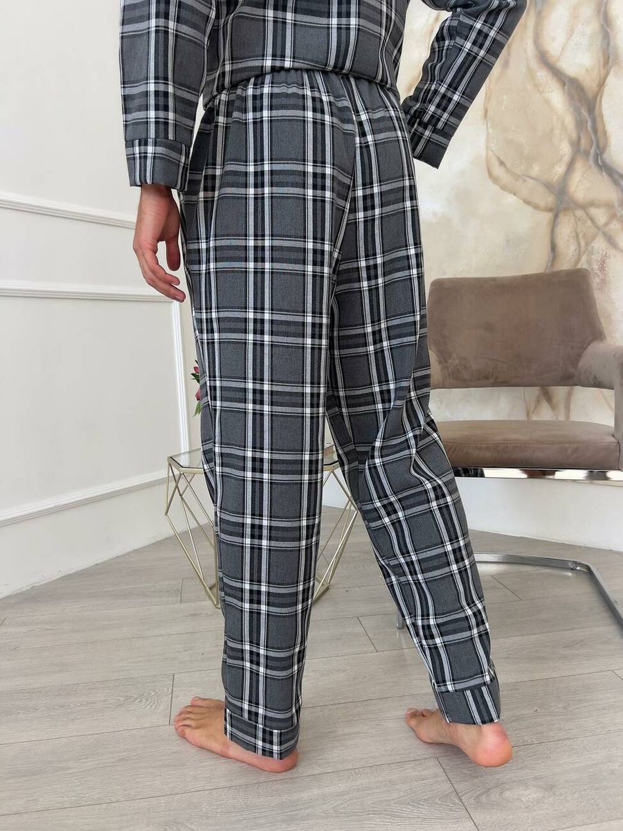 Пижама мужская COSY из фланели (брюки+рубашка) клетка серо-черная 11519223 фото Колготочка