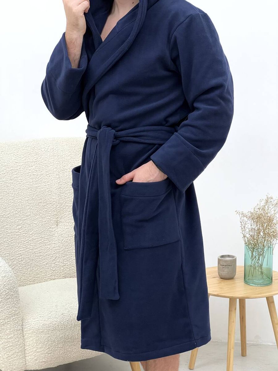 Мужской флисовый халат COSY с синим капюшоном 11365817 фото Колготочка
