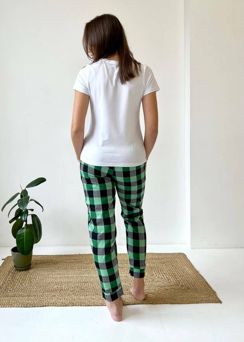 Женский пижамный комплект COSY в клетку зелено/черный (штаны+белая футболка) 11382205 фото Колготочка
