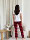 Пижамный комплект Женский COSY в ячейку красный/черный. (штаны + белая футболка) 10004362 фото 3 Kolgotochka