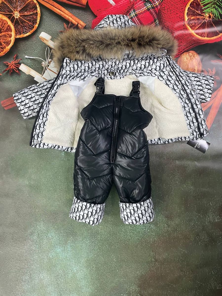 Зимний костюм с натуральным мехом енота, 80-86, чорний