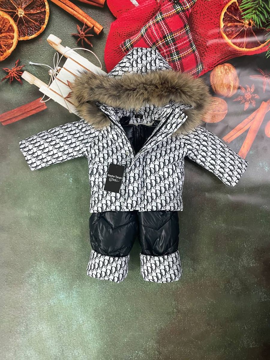 Зимовий костюм з натуральних хутром єнота, 80-86, чорний