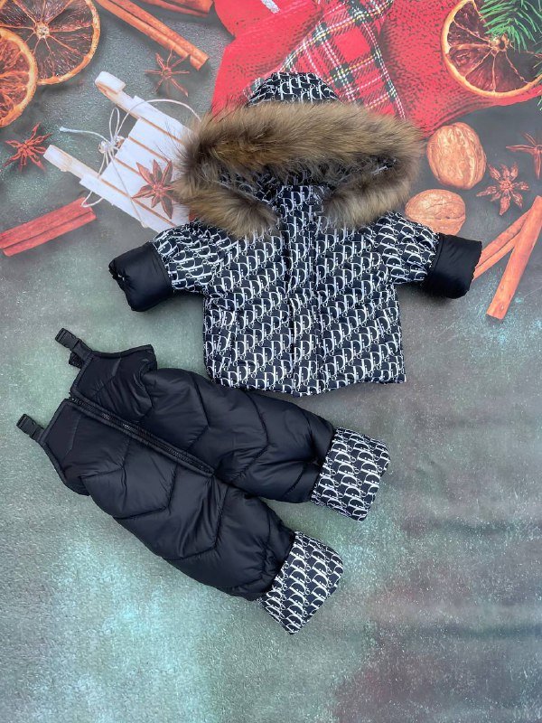Зимовий костюм куртка і напівкомбінезон з натуральних хутром єнота, 80-86, чорний