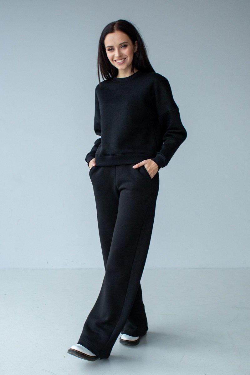 Бавовняний комплект вільного крою штани і світшот SWAM 220, S, чорний