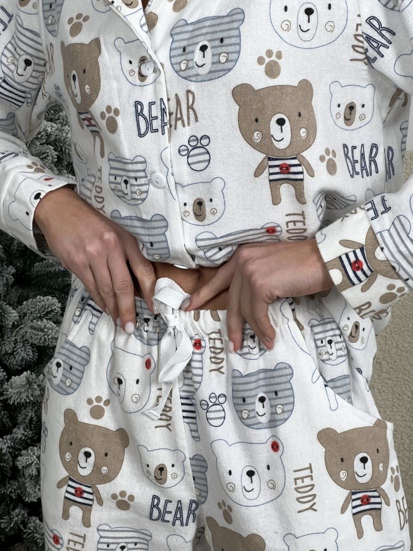 Жіноча піжама домашній костюм у з ведмедиками Teddy COSY штани+сорочка біла 10649541 фото Колготочка